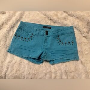 Angels Jeans Turquoise Studded Denim Shorts